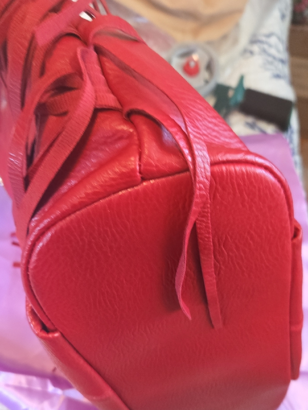 Michael Kors Red Leather Hobo Bag with Tassels - Picture 2 of 9